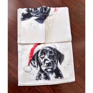 Christmas Black Labrador Dog Table Runner Red Santa Hat Holiday Home Decor 71in